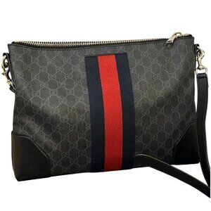 Gucci GG Supreme Messenger Bag With Red & Blue Stripe
